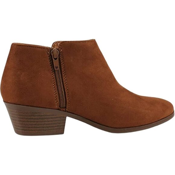 Soda Ankle Bootie Women's Cognac Suede Synthetic Mug Round Toe Faux Stack Heel - Picture 2 of 4